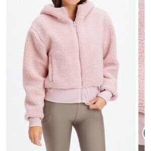 Fabletics Summit Teddy Full Zip Hooded Jacket Sz Medium ~ Muted Mauve